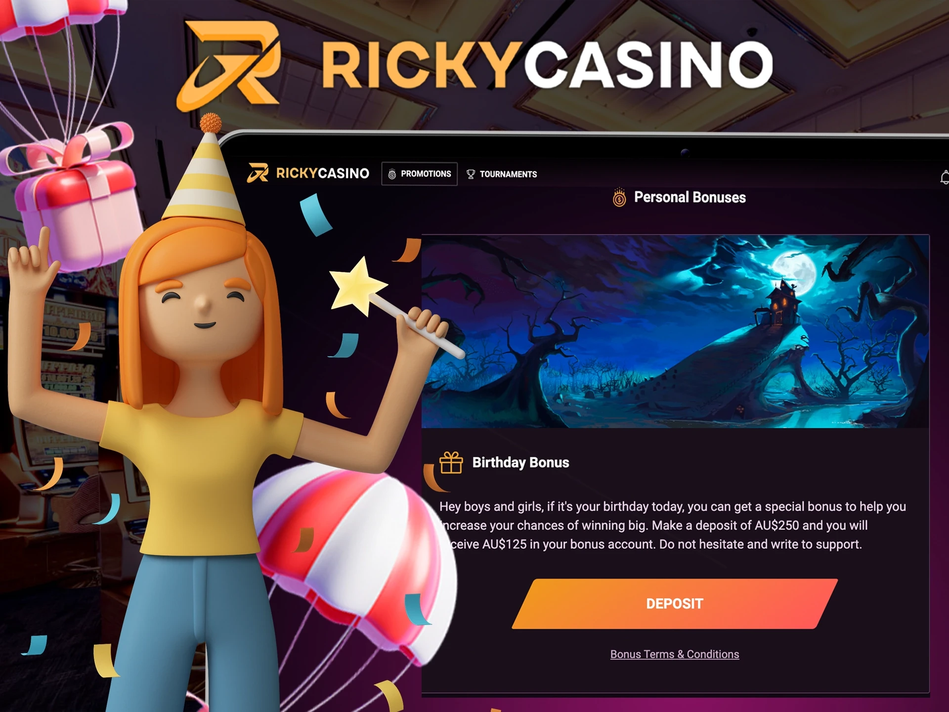 Get an exclusive bonus on your birthday from Ricky Casino.