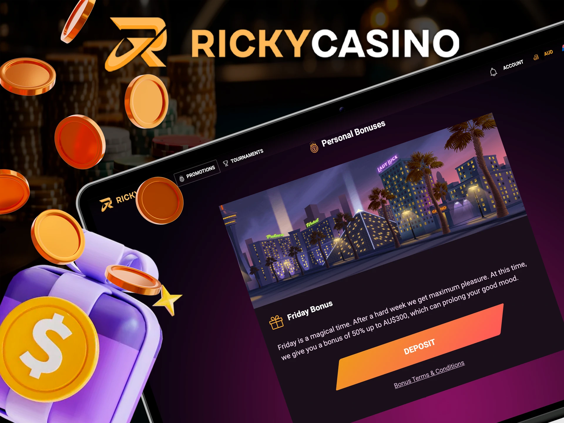 Make a deposit on Friday and increase your balance at Ricky Casino.