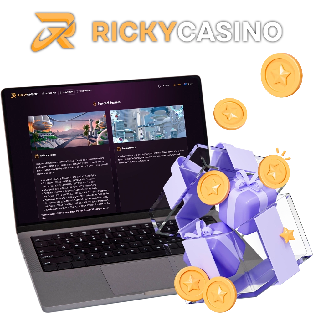 Get bonuses and offers by playing at Ricky Casino.