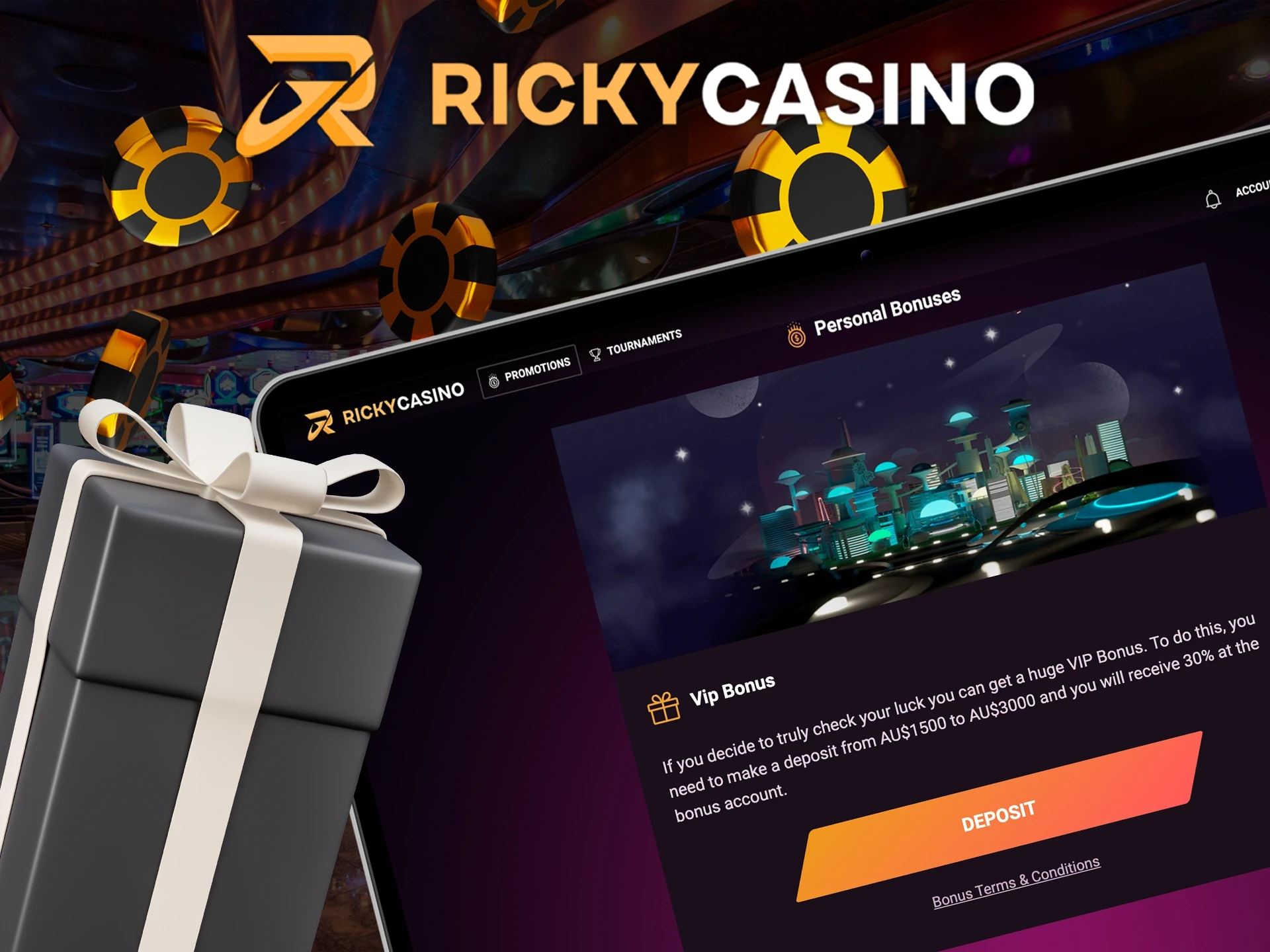 Top up your balance and get a Vip bonus at Ricky Casino.