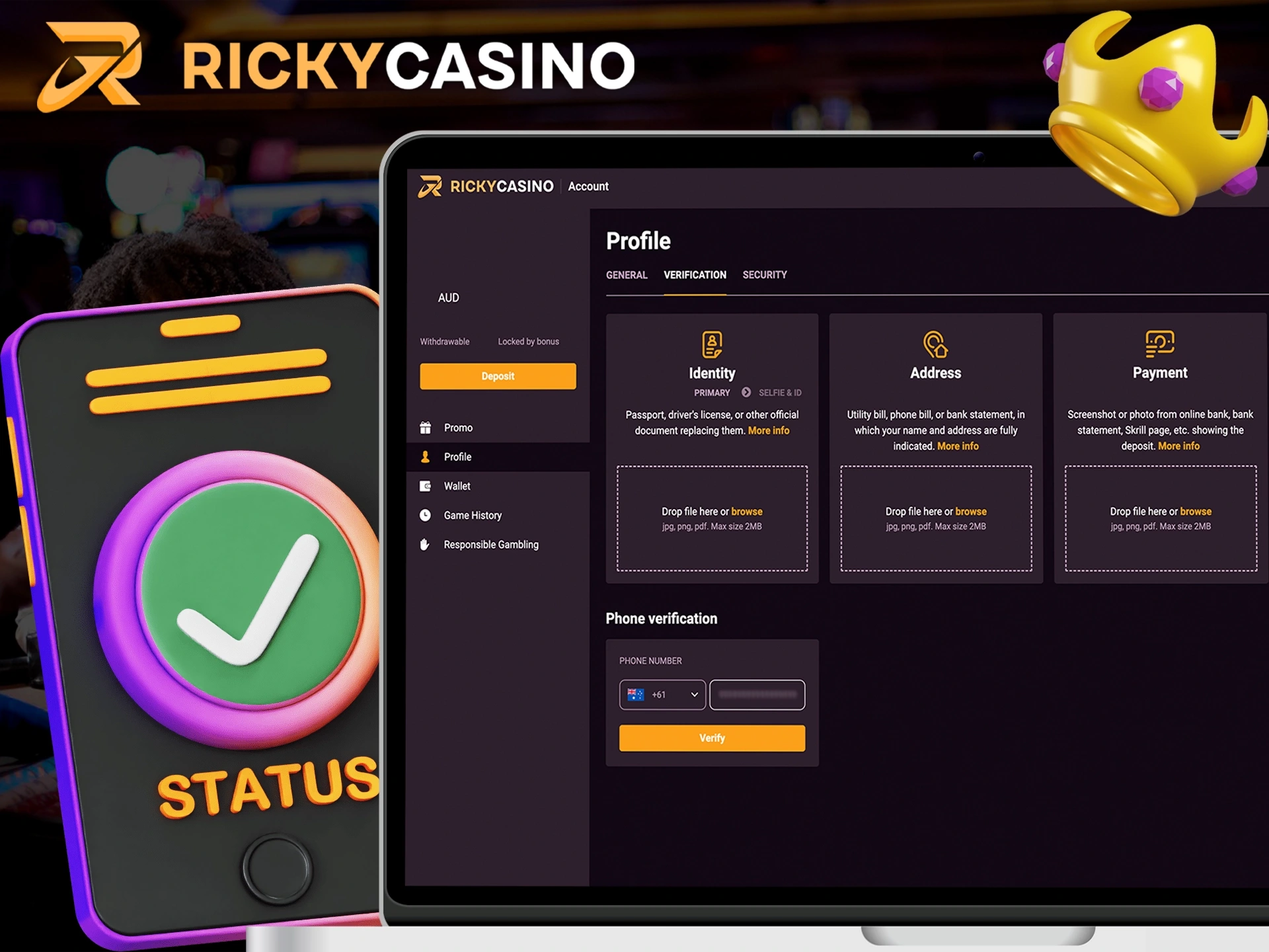 Familiarise yourself with the account verification process at Ricky Сasino.