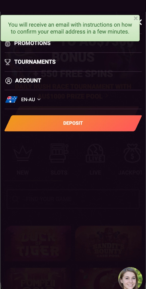 Confirm your email to register an account with Ricky Сasino.