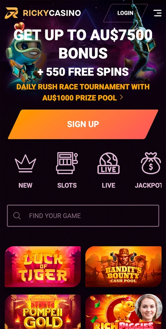 Log in to the Ricky Сasino website.