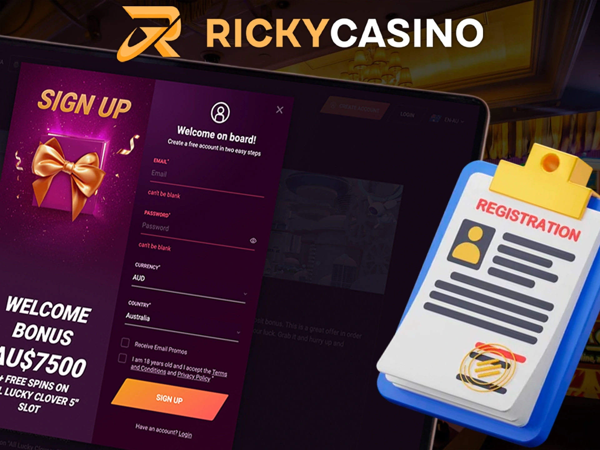 Read the requirements to sign up for an account at Ricky Casino.